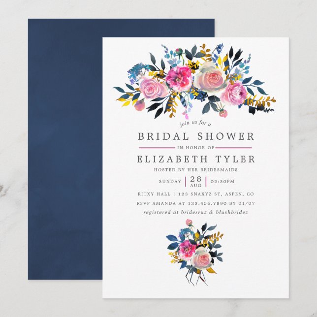 Convites Paletas de Cores Modernas Floral Bridal Shower em  (Frente/Verso)