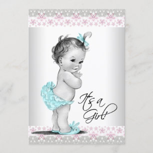 Convites Palha cor-de-rosa Vintage Baby Girl Invants