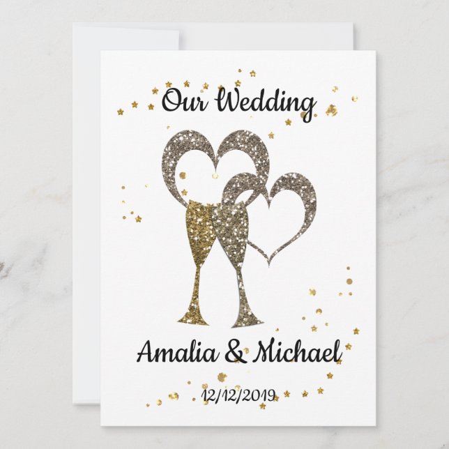 Convites Palha de cinza de cinzas de champanhe corações (Frente)