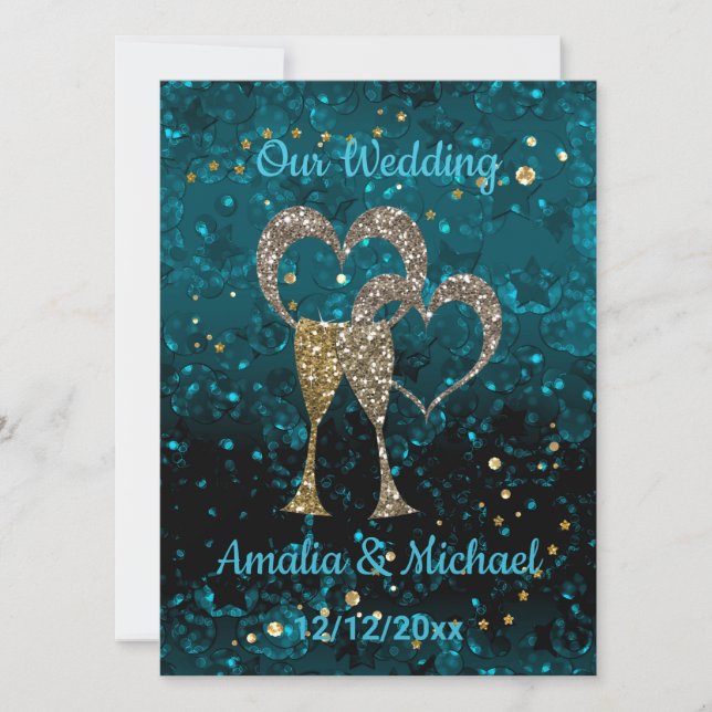 Convites Palha de cinza de cinzas de champanhe corações (Frente)