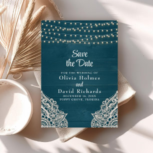 Convites Palha de Corda Rústica de Teal Escuro - Luz Salva 