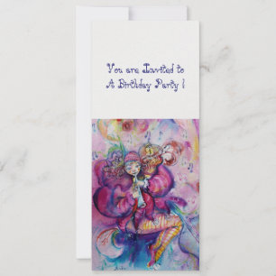 Convites PALHAÇO MUSICAL ,rosa azul ,branco metálico gelo