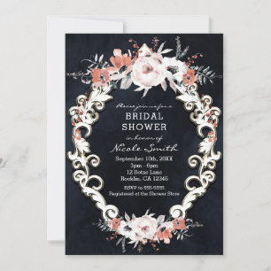 Convites Pálido Floral Escuro Giz Elegante Chic Chá de Noiv