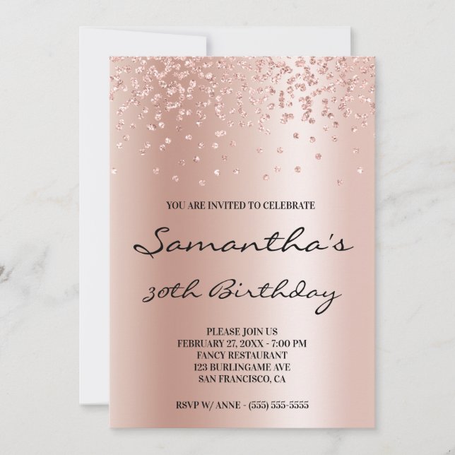 Convites Pálido Rosa Dourado Glitter Confete com Efeito Omb (Frente)