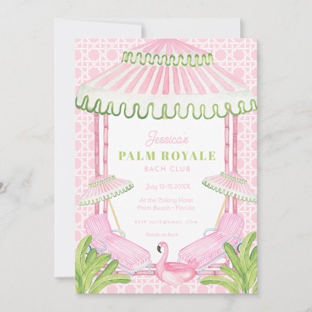 Convites Palm Beach Cabana Bachelorette Weekend w Itinerary (Frente)