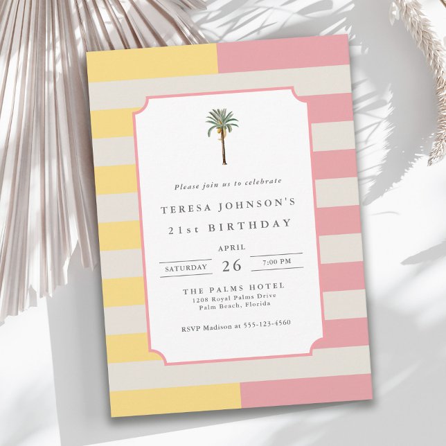 Convites Palm Beach Listras Pastéis Tropical Aniversário de (Criador carregado)