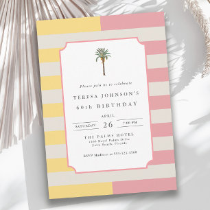 Convites Palm Beach Pastel Listras Tropical Aniversário de