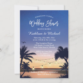 Convites Palm Beach Sunset String Lights Chá de casamento
