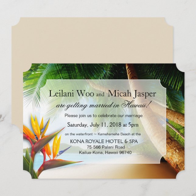 Convites Palm de praia Pássaro de Árvore do Casamento do Pa (Frente/Verso)