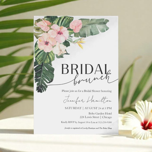 Convites Palm Deixa Hibiscus Tropical Floral Bridal Brunch (Criador carregado)
