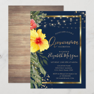 Convites Palm Leaf Hibiscus,Luzes,Madeira,Frame Quinceanera