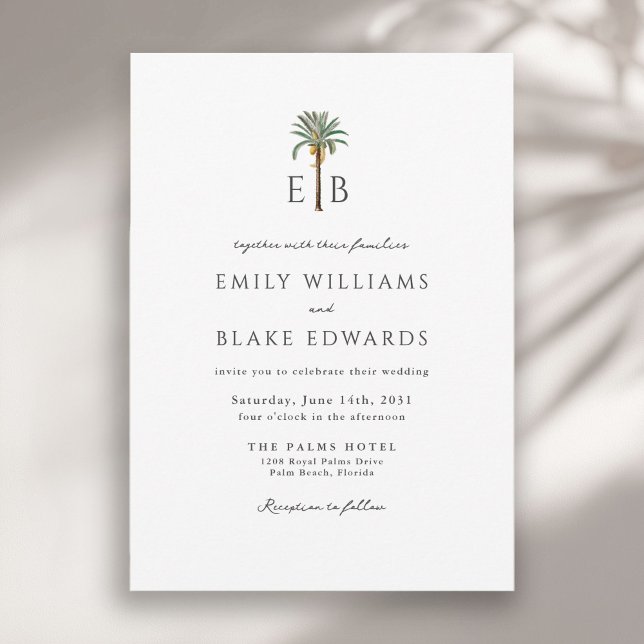 Convites Palm Logo Elegant Tropical Monogram Wedding (Criador carregado)