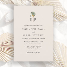 Convites Palm Logo Elegant Tropical Monogram Wedding