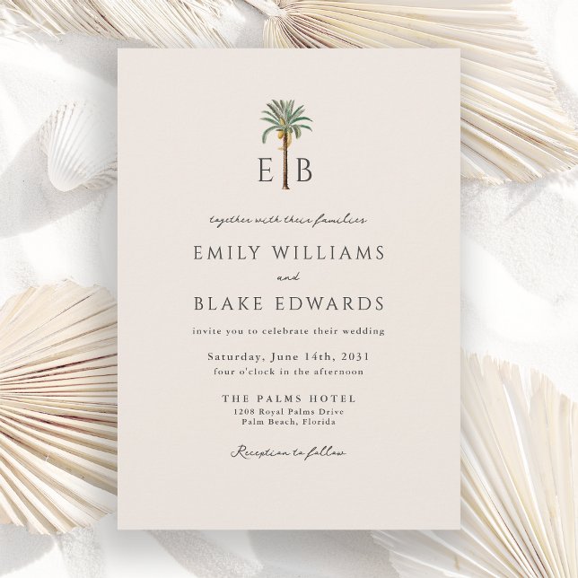 Convites Palm Logo Elegant Tropical Monogram Wedding (Criador carregado)