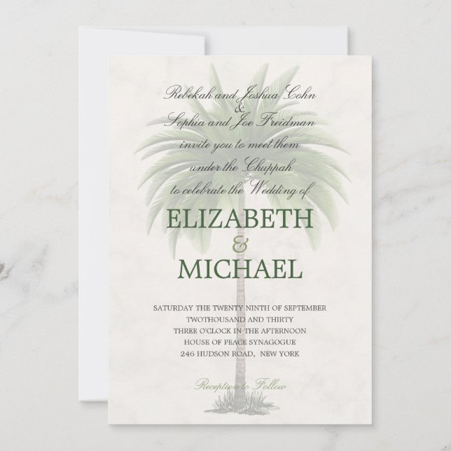 Convites Palm Moderno Elegante de Chuppah (Verso)