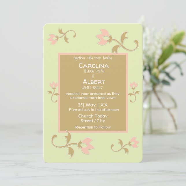 Convites Palm Primavera Floral Wedding (Em pé/Frente)