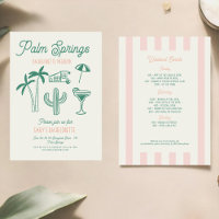 Palm Primavera Green Pink Hand desenhada Casamento