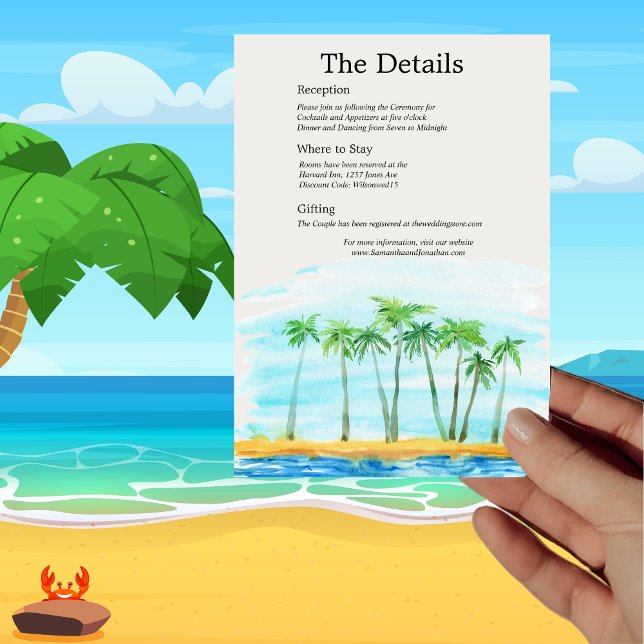 Convites Palm Tree and Beach Weding Information Card (Criador carregado)