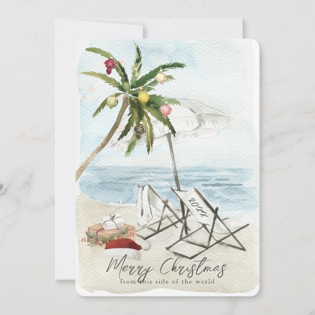 Convites Palm Tree & Beach Chairs Tropical Holiday Card (Frente)