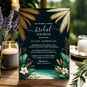 Convites Palm Tree Beach Green E Dourado Chá de panela