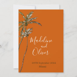 Convites Palm Tree Burnt Orange Modern Tropical Casamento