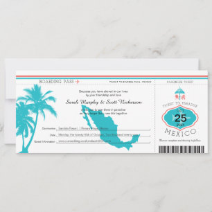 Convites Palm Tree Mexico Embarque Pass Weding