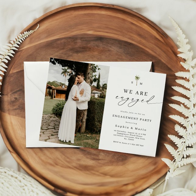 Convites Palm Tree Monogram Beach Engagement Party (Criador carregado)