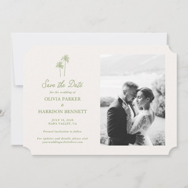 Convites Palm Tree Photo Wedding Save the Date (Frente)