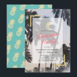 Convites Palm Tree & Pineapple Summer Party Aniversário<br><div class="desc">Este "convite de aniversário para adultos" festivo apresenta palmeiras com abacaxi dourado falso e cantos falsos de fotos douradas. O verso apresenta um fundo leve com padrões de abacaxi dourados falsos. Personalize para suas necessidades. Você pode encontrar mais produtos correspondentes na minha loja.</div>