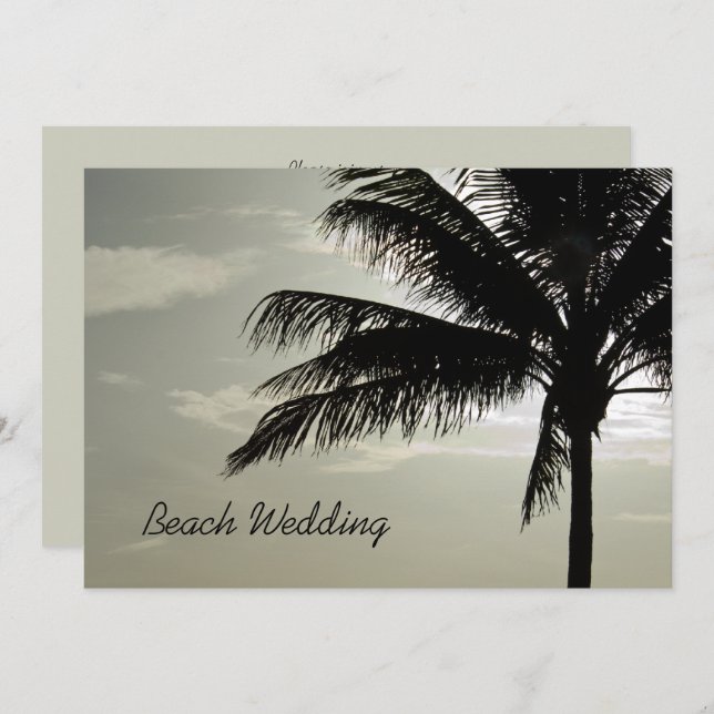Convites Palm Tree Silhouette Beach Wedding (Frente/Verso)