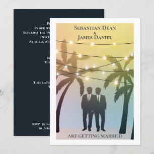 Convites Palm Tree String Luzes Dois Casamentos Gay