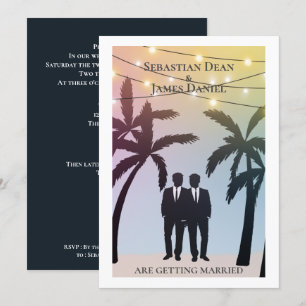 Convites Palm Tree String Luzes Dois Casamentos Gay