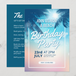 Convites Palm Tree Sunset Adult Beach Aniversário