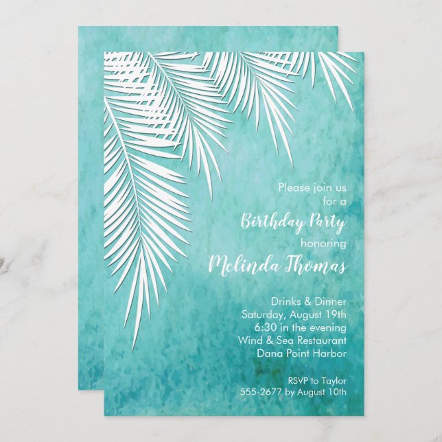 Convites Palm Tree Tropical Birthday (Frente/Verso)