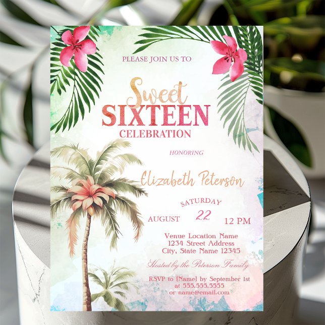 Convites Palm Tree Tropical Flores Summer Sweet 16 Party (Criador carregado)