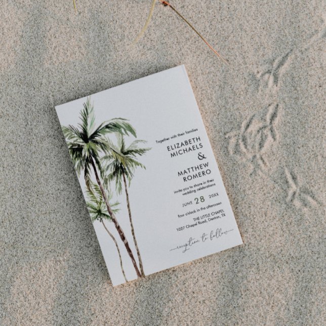 Convites Palm Tree Tropical | Foto de Casamento Mínimo (Criador carregado)