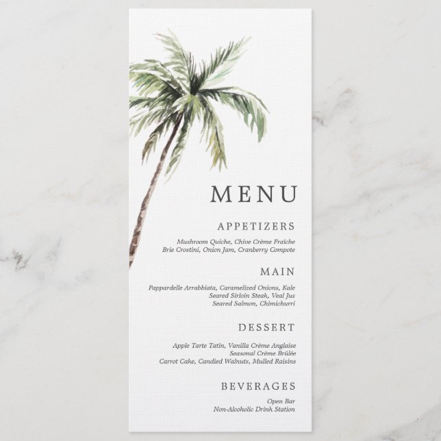Convites Palm Tree Tropical | Minimal Wedding Serif Menu (Frente)