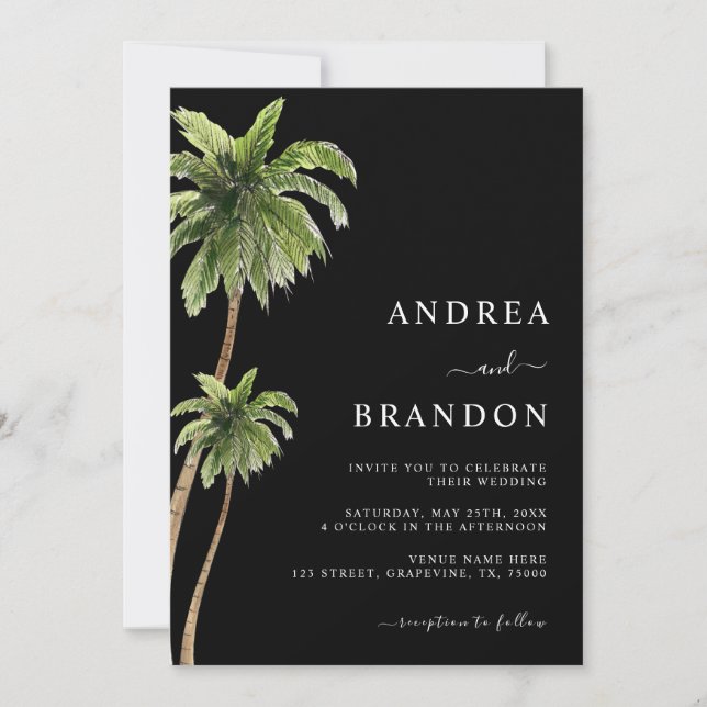 Convites Palm Tree Tropical Sand Beach Casando Tudo em Um (Frente)