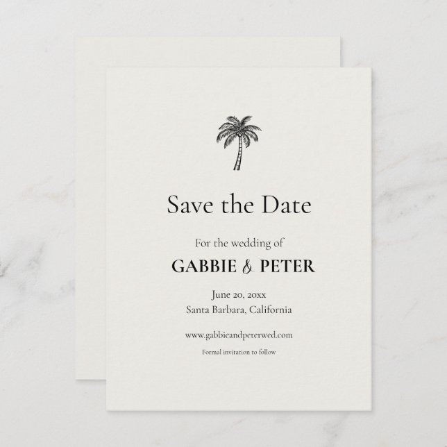 Convites Palm Tree Typografia Clean Elegant Salve a Data (Frente/Verso)