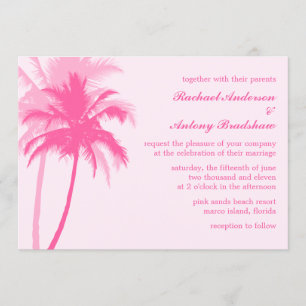 Convites Palm Trees Beach e Summer Wedes, cor-de-rosa