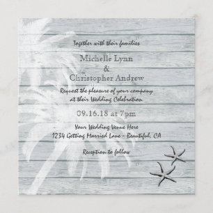 Convites Palm Trees e Starfish Wood Beach Weding Invite