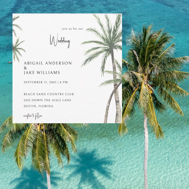 Convites Palm Trees Tropical Square Wedding (Criador carregado)