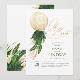 Convites Palma de verde tropical deixa Dourado balão Oh Bab