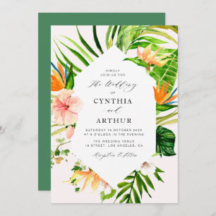 Convites palma floral tropical moderna deixa casamento flor
