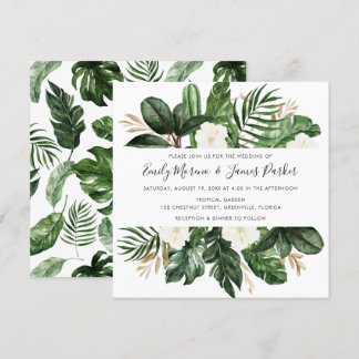 Convites Palma Moderna Tropical Cactus White Floral
