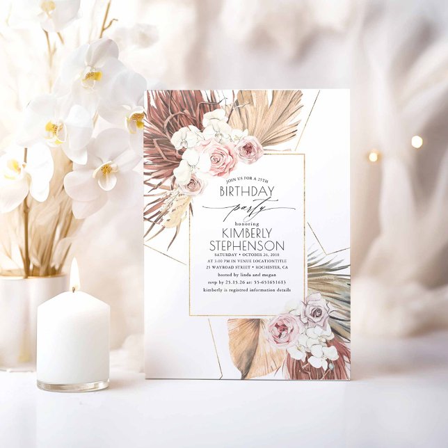 Convites Palma Seca Tropical Folha Folhagem Aniversário (White Orchids Boho Birthday Invitations)