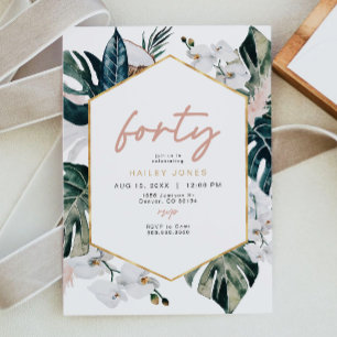 Convites Palma Tropical Cor-de-rosa pampas aniversário de 4