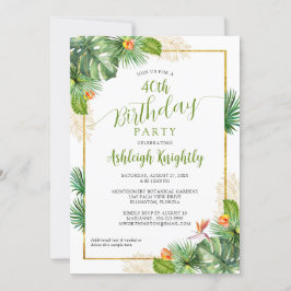 Convites Palma Tropical de Aniversário Verde Floral Dourado