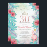 Convites Palma tropical deixa hibiscus rosa 30 Flamingo<br><div class="desc">Folhas tropicais de palma,  flores e flamingo rosa. Este convite é facilmente personalizado para o seu evento simplesmente adicionando os seus detalhes.</div>