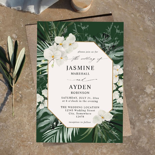 Convites Palma Tropical e Casamento Floral Branco V2 LN D V (Criador carregado)